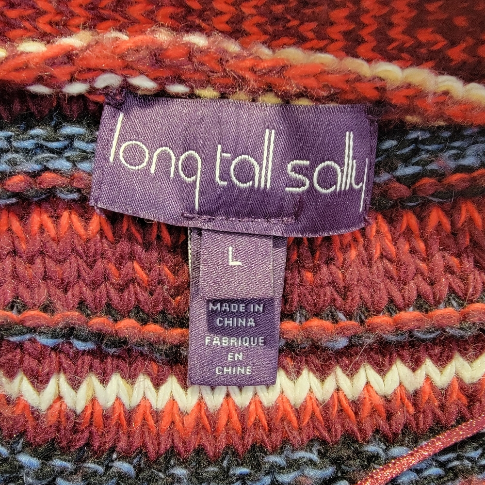 Long Tall Sally Sahara Kimono Open Cardigan Red Striped Knit Boho Size L - Picture 8 of 11